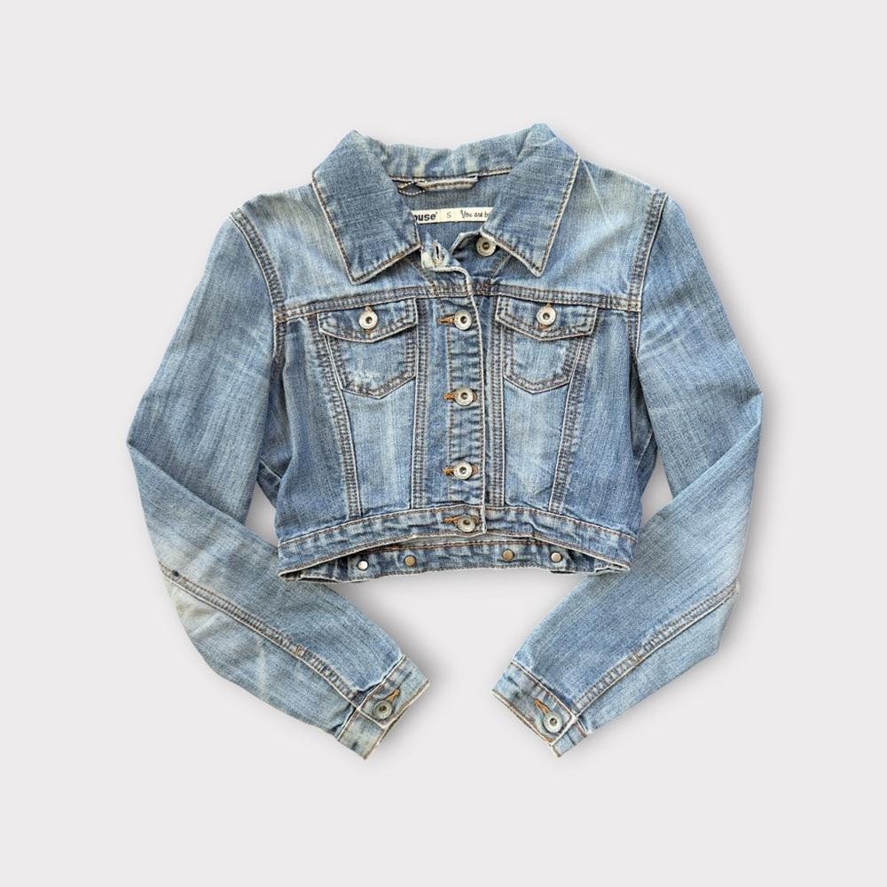 Y2K Dollhouse Blue Distressed Cropped Jean Jacket S